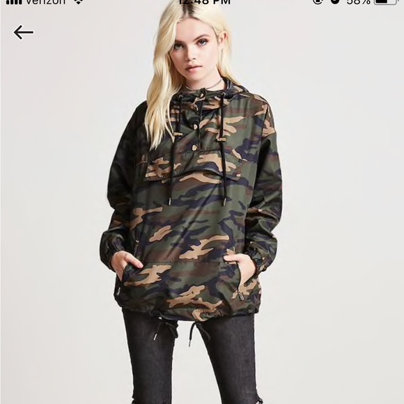 New 🌟 Forever 21 Camouflage Print Hooded Anorak Jacket Small - Picture 1 of 11